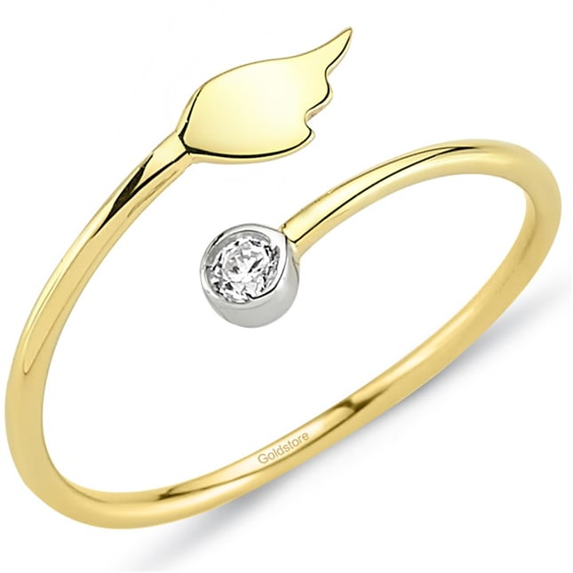 Pear CZ Angel Wing Bypass Solid Gold Ring