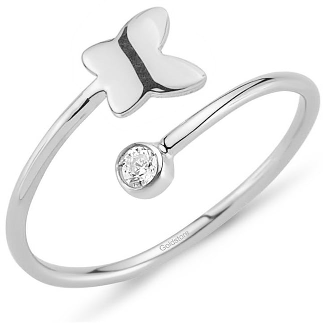 CZ Butterfly Bypass Solid Gold Ring