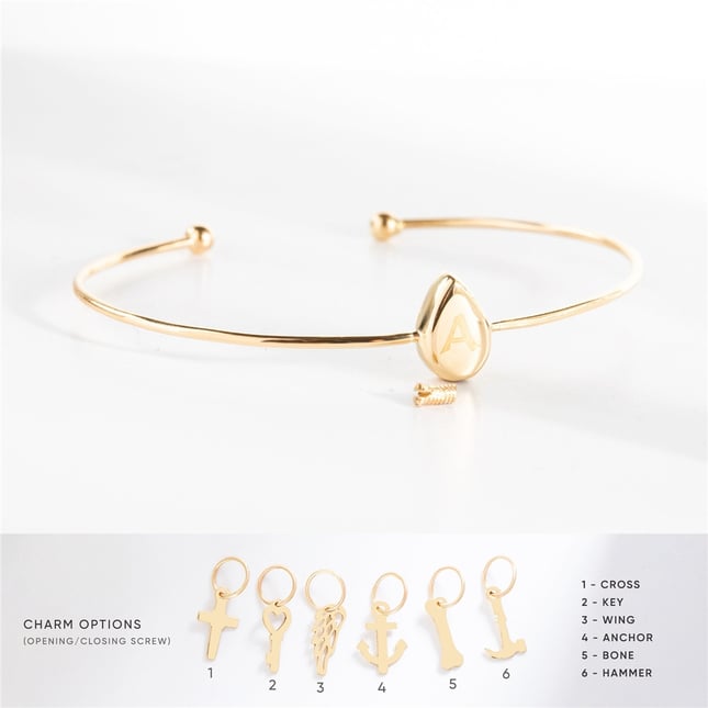 Cremation Teardrop Initial Solid Gold Bracelet