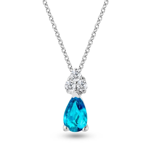 0.04 Ct Diamond Pear Topaz Solid Gold Necklace