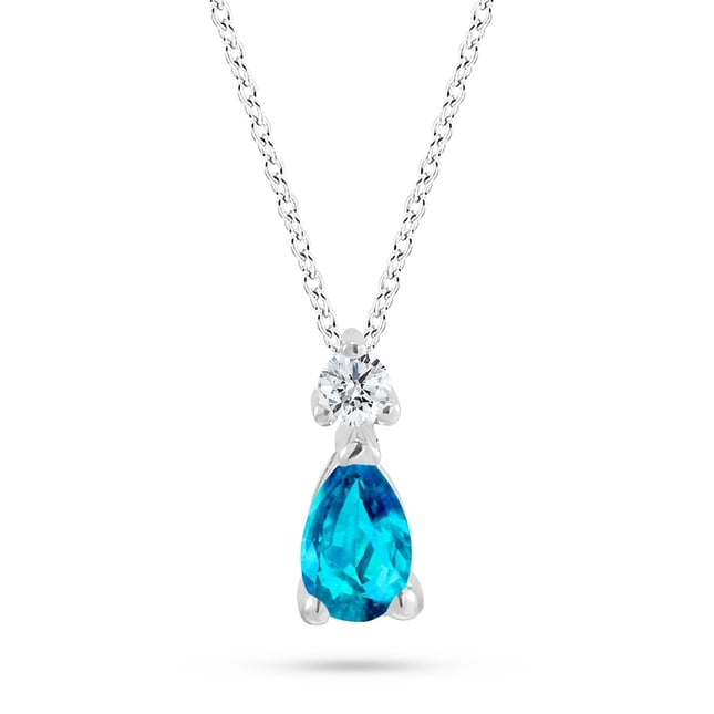 0.04 Ct Diamond Pear Topaz Solid Gold Necklace