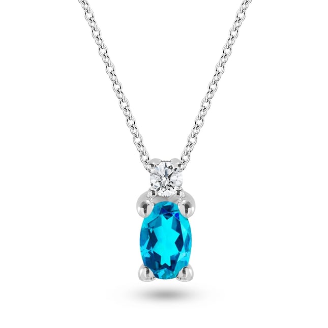 0.04 Ct Diamond Oval Topaz Solid Gold Necklace