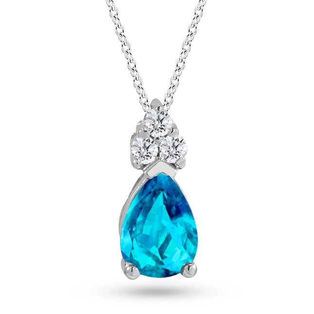 0.06 Ct Diamond Pear Topaz Solid Gold Necklace
