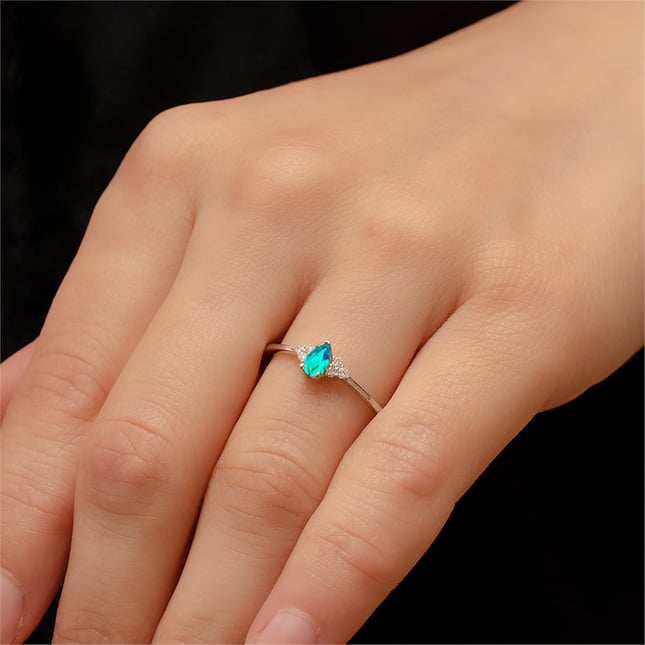 0.10 Ct Diamond Pear Topaz Cluster Solid Gold Ring