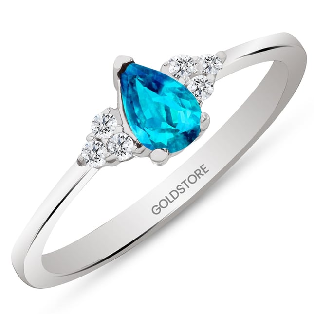 0.10 Ct Diamond Pear Topaz Cluster Solid Gold Ring