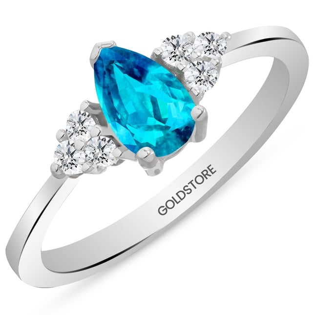 0.12 Ct Diamond Pear Topaz Cluster Solid Gold Ring