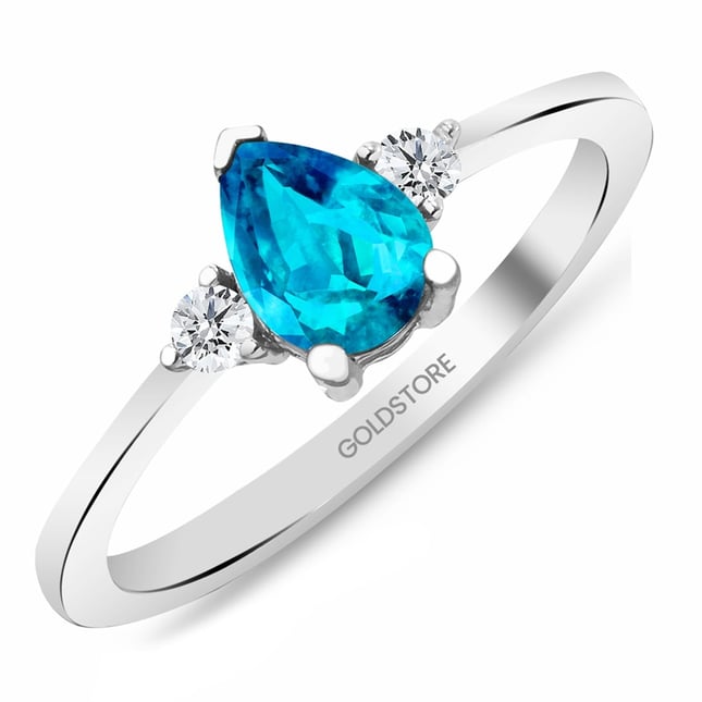 0.12 Ct Diamond Pear Topaz Cluster Solid Gold Ring