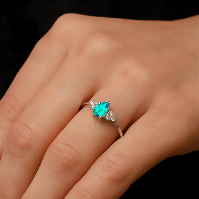 0.12 Ct Diamond Pear Topaz Cluster Solid Gold Ring