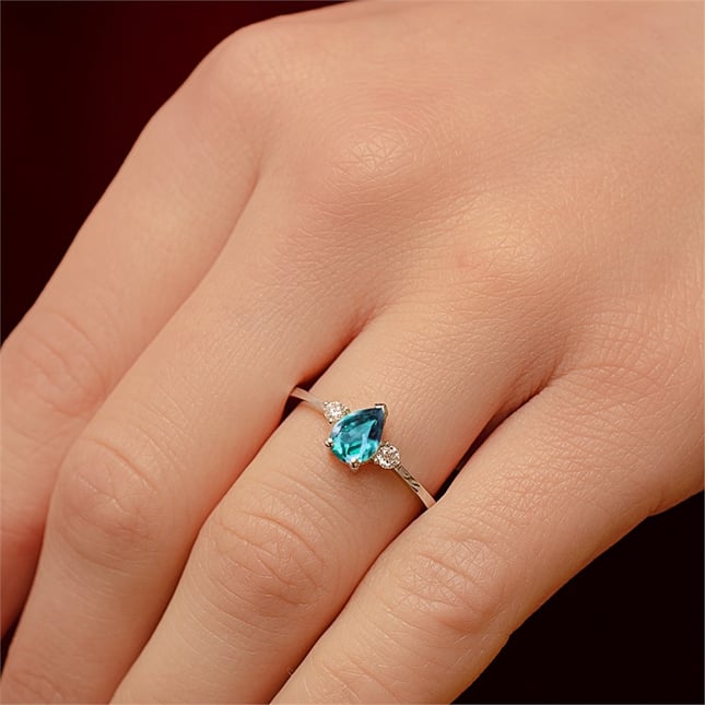 0.12 Ct Diamond Pear Topaz Cluster Solid Gold Ring