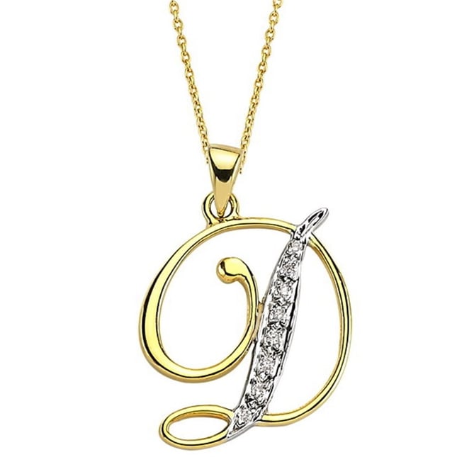 0.03 Ct Diamond A- Z Initial Letter Solid Gold Necklace