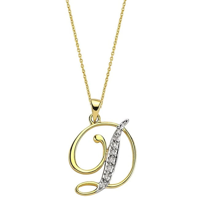 0.03 Ct Diamond A- Z Initial Letter Solid Gold Necklace