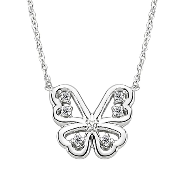 0.04 Ct Diamond Butterfly Solid Gold Necklace