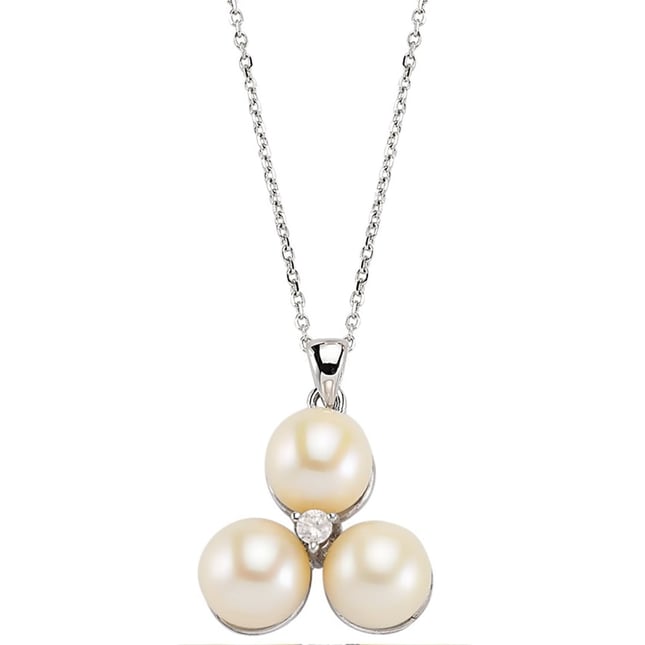 0.06 Ct Diamond Clover 3 Pearl Cluster Solid Gold Necklace