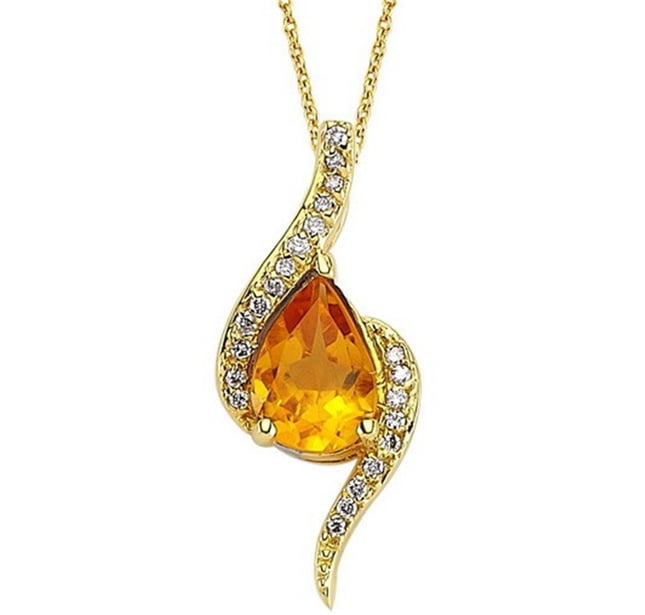 0.08 Ct Diamond Pear Citrine Solid Gold Necklace