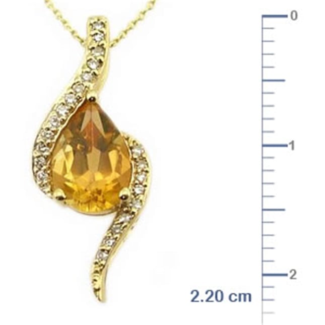 0.08 Ct Diamond Pear Citrine Solid Gold Necklace