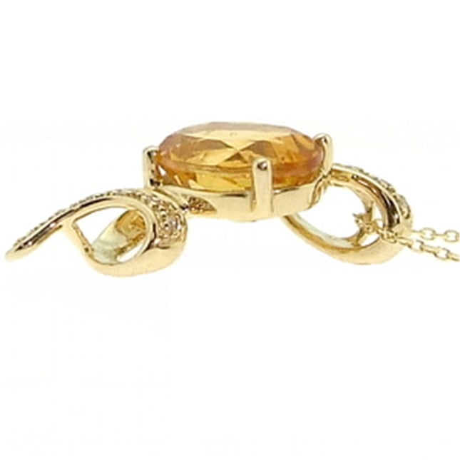 0.10 Karat Pırlanta Oval Sitrin Altın Kolye