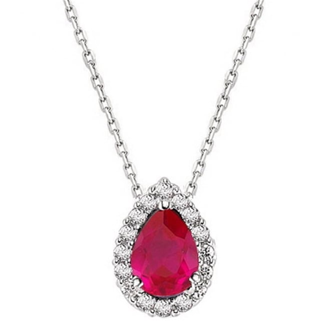 0.11 Ct Diamond Pear Ruby Halo Solid Gold Necklace