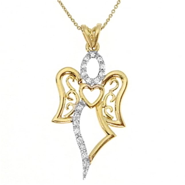 0.12 Ct Diamond Heart Angel Halo Solid Gold Necklace