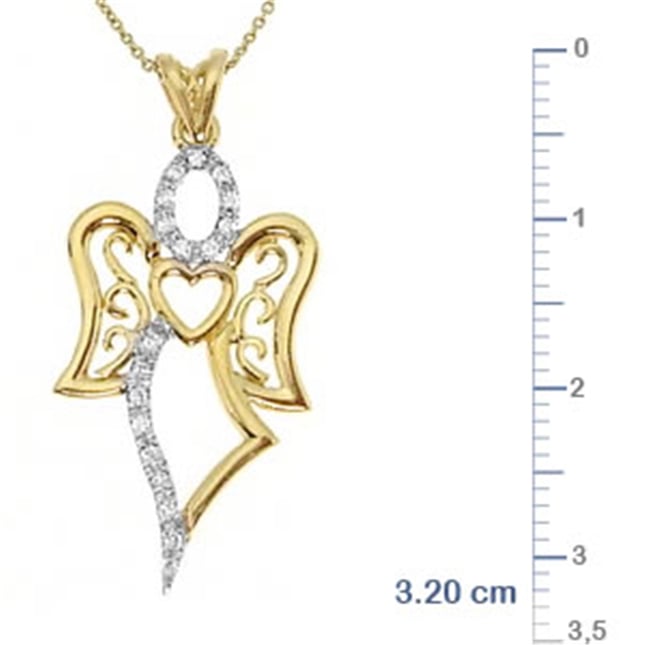 0.12 Ct Diamond Heart Angel Halo Solid Gold Necklace