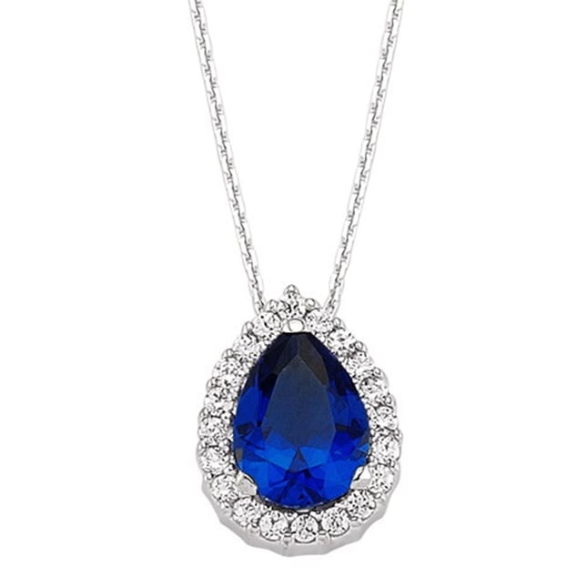 0.14 Ct Diamond Pear Sapphire Halo Solid Gold Necklace