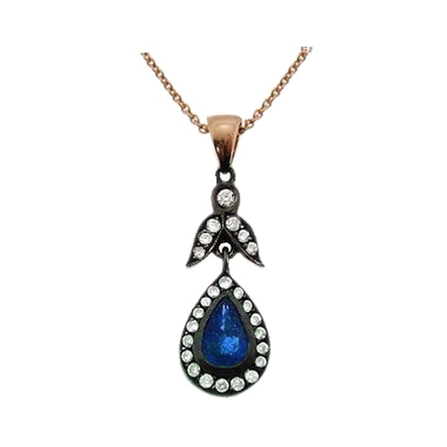 Goldstore-URL 0.15 ct. Pırlanta Safir Fantezi Kolye
