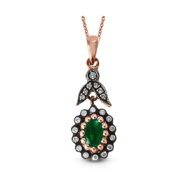 Goldstore-URL 0.16 ct. Pırlanta Zümrüt Fantezi Kolye