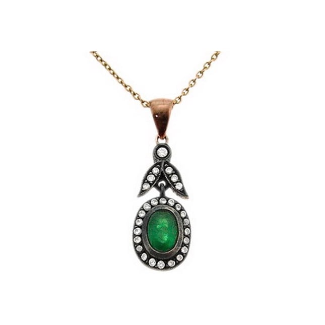 0.17 Ct Diamond Oval Emerald Leaf Halo Solid Gold Necklace