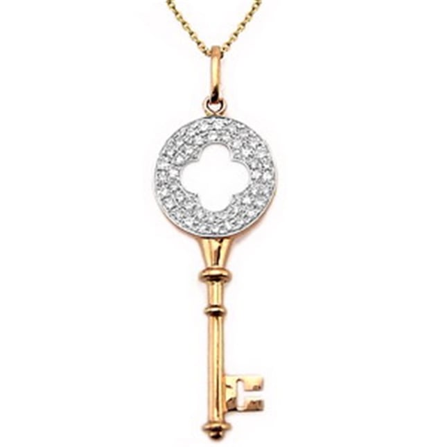 0.18 Ct Diamond Clover Key Solid Gold Necklace