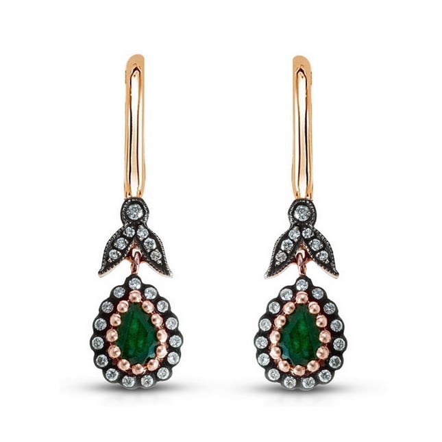 Goldstore-URL 0.27 ct. Pırlanta Zümrüt Fantezi Küpe