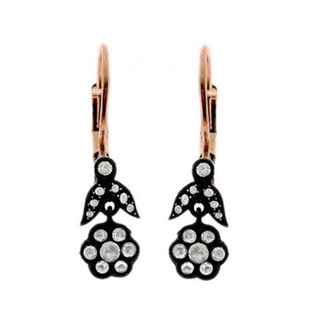 0.33 Ct Diamond Leaf Victorian Cluster Solid Gold Earring