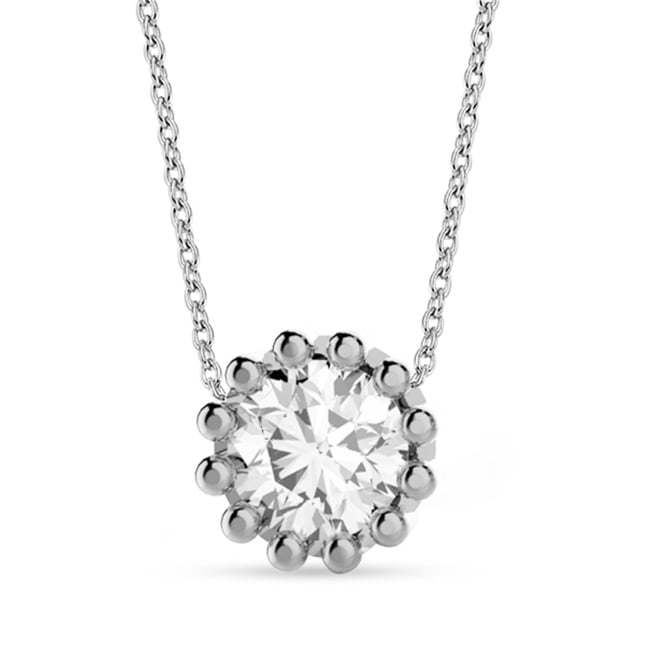 0.40 Ct Diamond Crown Stud Solitaire Solid Gold Necklace