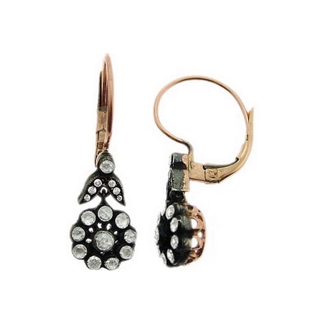 0.57 Ct Diamond Leaf Victorian Halo Solid Gold Earring