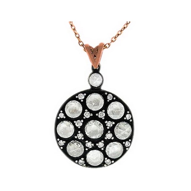 1.08 Ct Diamond Victorian Cluster Solid Gold Necklace