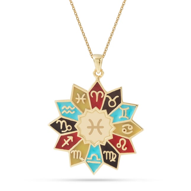 Enamel Star Signs Solid Gold Necklace