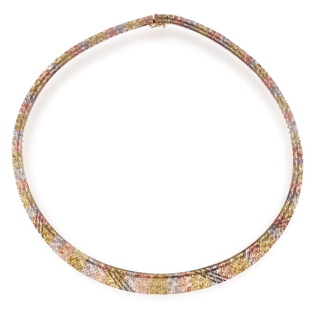 Three-Tone Textured Collar Choker Solid Gold Necklace