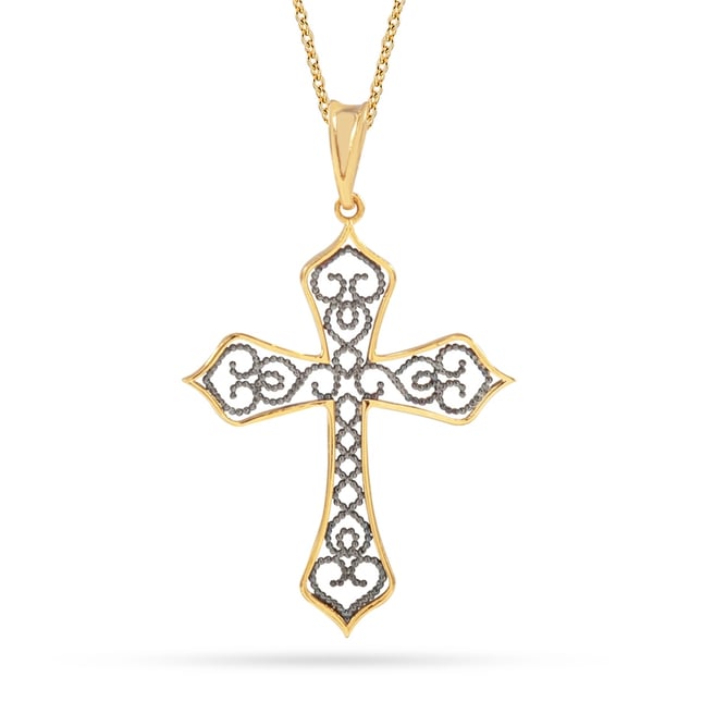 Filigree Cross Gothic Solid Gold Necklace