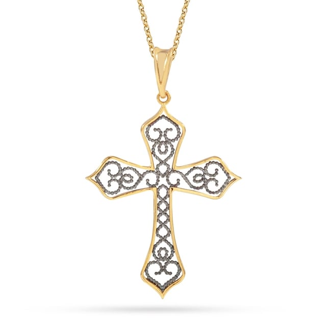 Filigree Cross Gothic Solid Gold Necklace