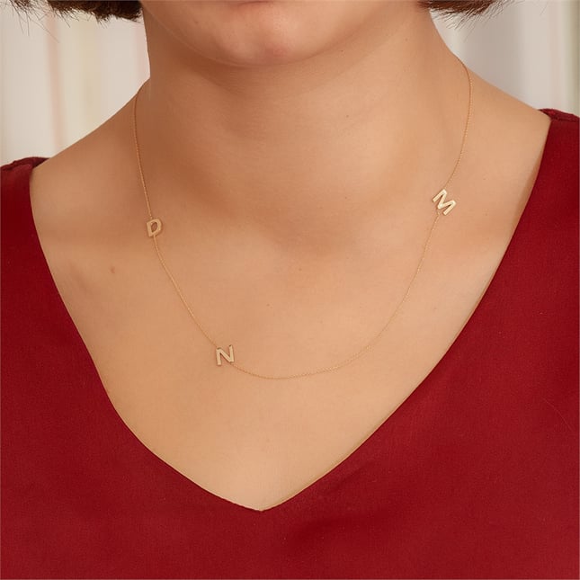 Initial Letter Solid Gold Necklace