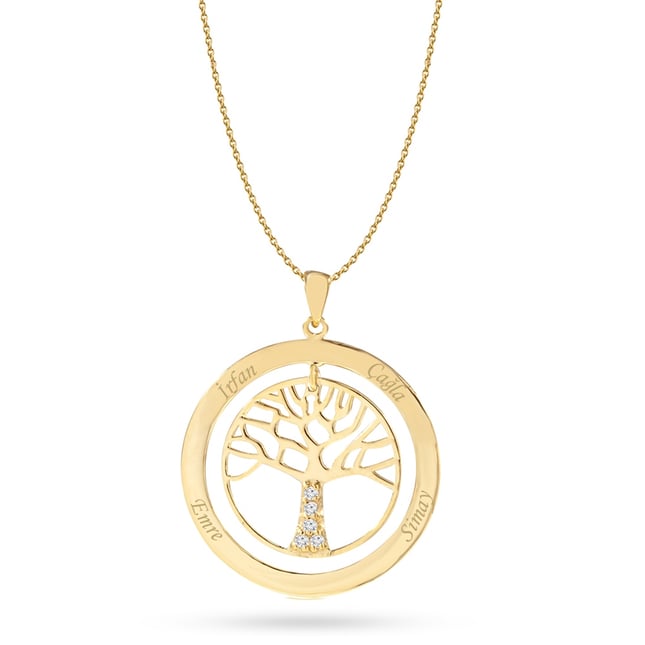 Tree of Life Initial Solid Gold Necklace