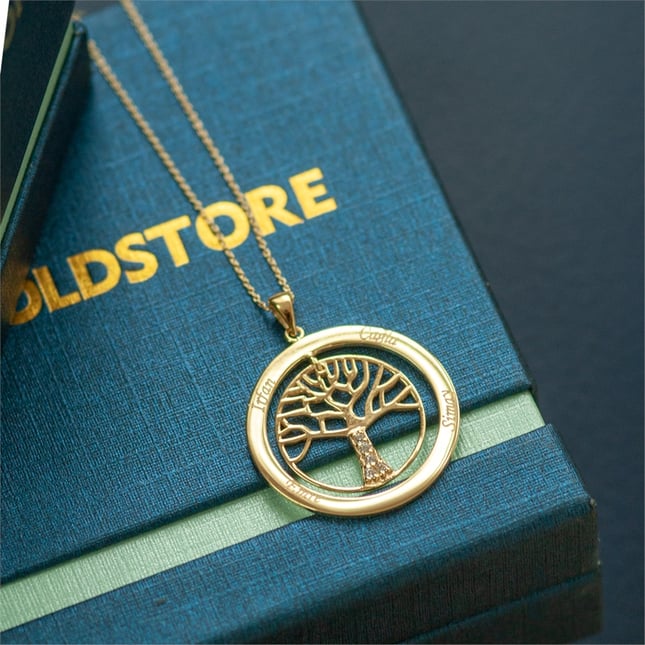 Tree of Life Initial Solid Gold Necklace