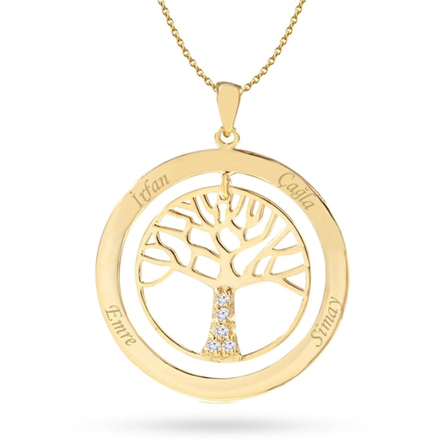Tree of Life Initial Solid Gold Necklace