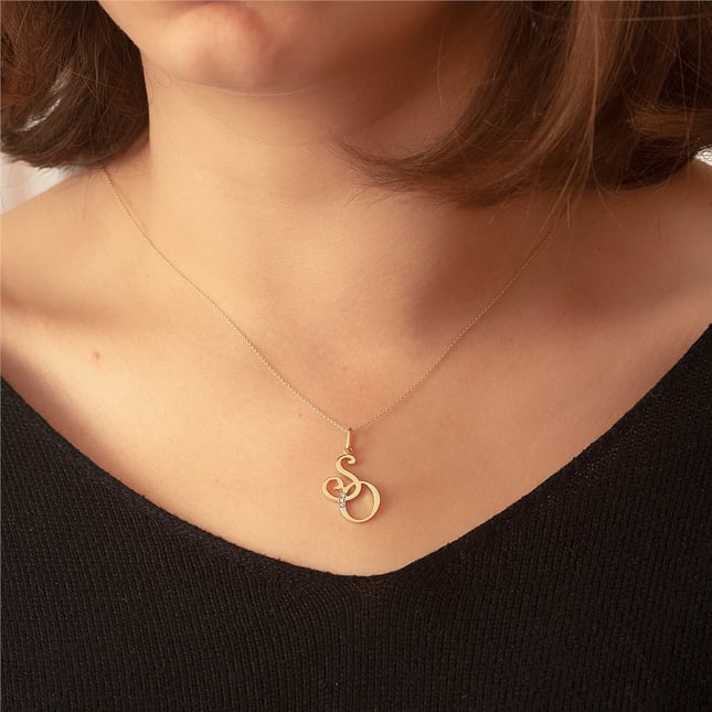 CZ Custom Interlocking Initial Solid Gold Necklace