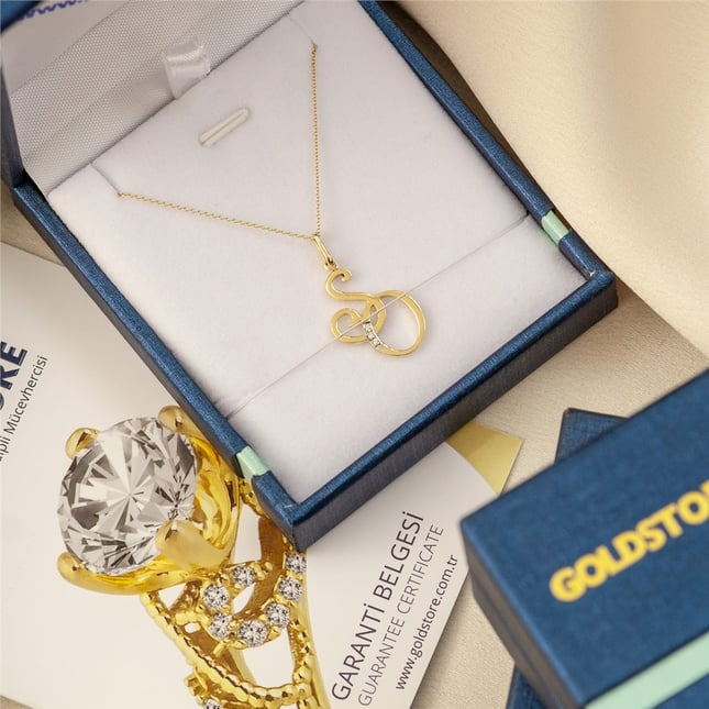 CZ Custom Interlocking Initial Solid Gold Necklace