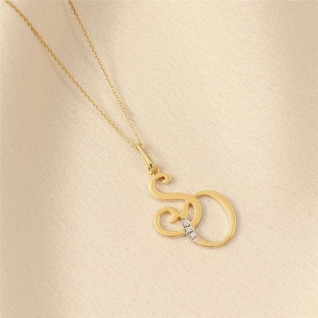 CZ Custom Interlocking Initial Solid Gold Necklace