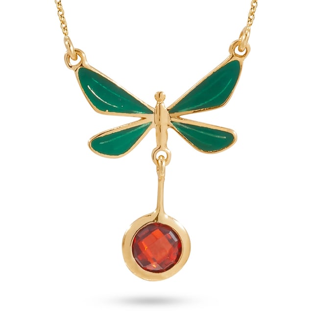 CZ Butterfly Art Nouveau Birthstone Dangle Charm Solid Gold Necklace