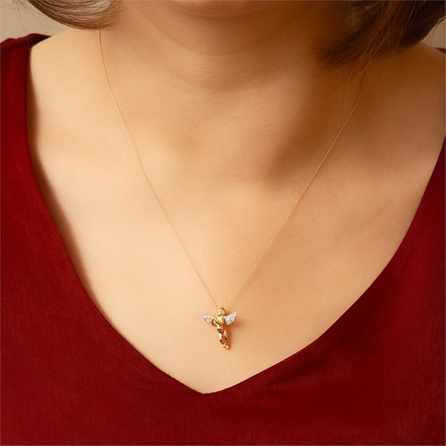 CZ Angel Solid Gold Necklace