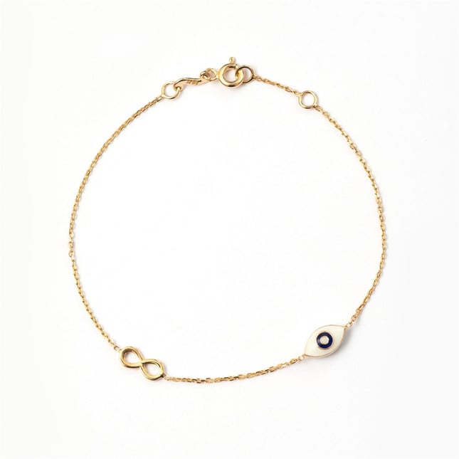 Enamel Evil Eye & Infinity Solid Gold Bracelet