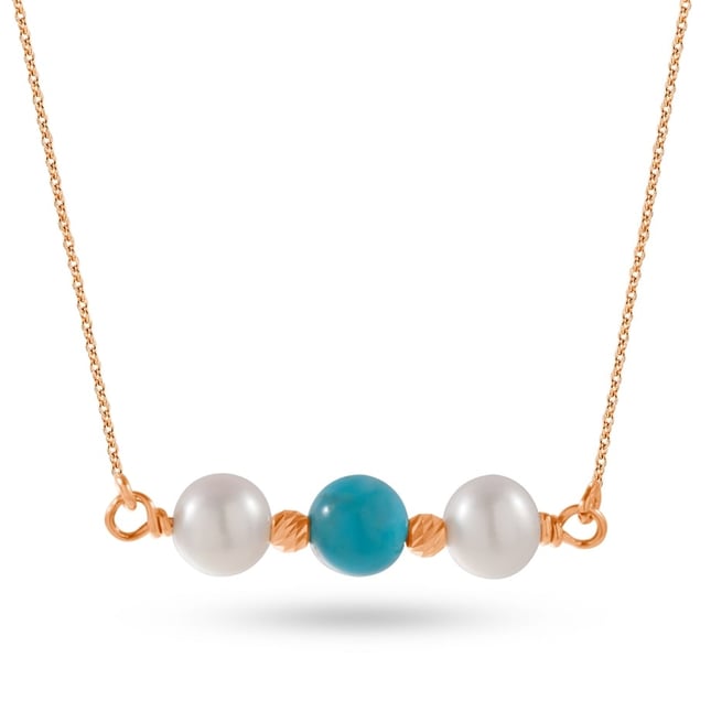 Turquoise and Pearl Solid Gold Necklace