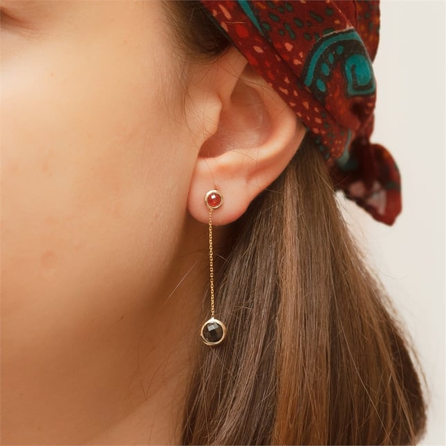 CZ Noir & Rouge Contrast Drop Stud Solid Gold Earring