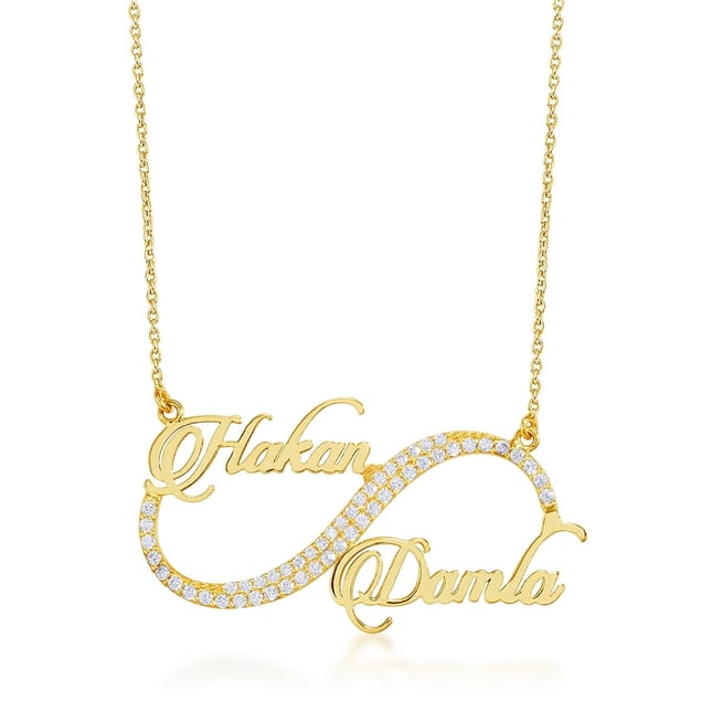 CZ Infinity 2 Name Solid Gold Necklace
